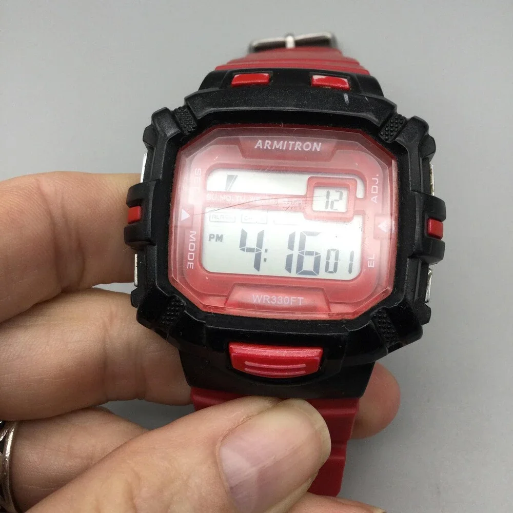 Armitron Pro Sport 40/8244 Mens Watch 48mm Red Black Digital 100M New Battery